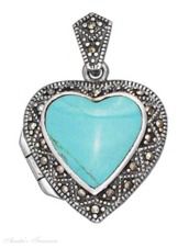 Marcasite Turquoise Heart Locket Pendant