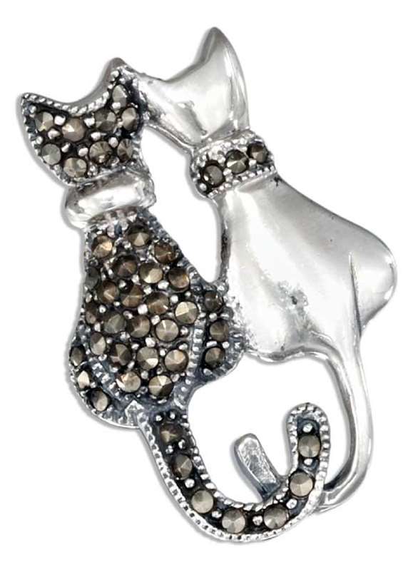 Marcasite Cats Animal Brooch Pin