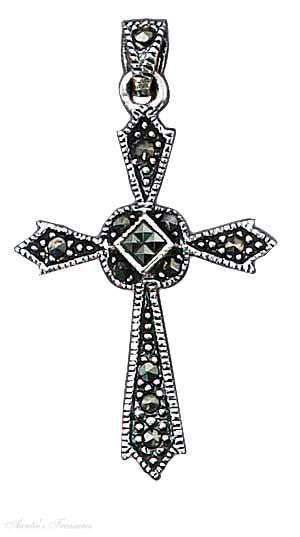 Marcasite Christian Religious Cross Pendant Pointed Tips