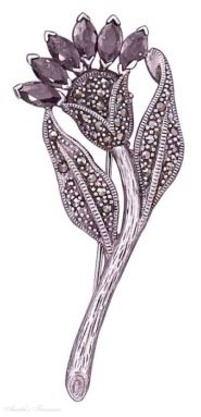 Red Cubic Zirconia Marcasite Flower Brooch Pin Red Cubic Zirconia Marcasite Flower Brooch Pin