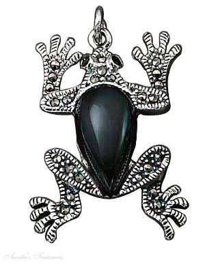 Marcasite Black Onyx Frog Pendant Marcasite Black Onyx Frog Pendant