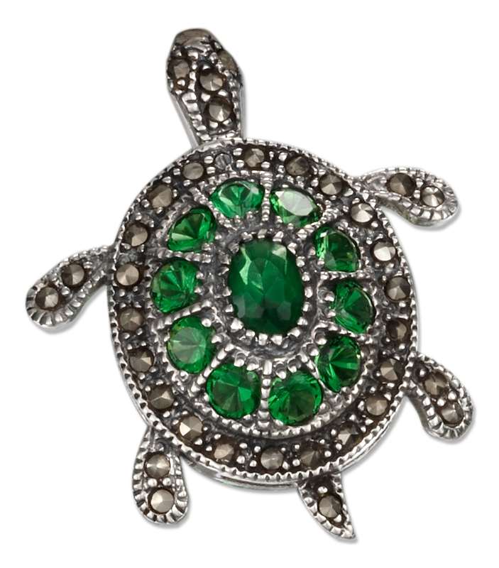 Marcasite Green Cubic Zirconia Sea Turtle Pin Brooch Marcasite Green Cubic Zirconia Sea Turtle Pin Brooch