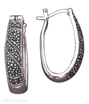Elongated Marcasite Oval Hoop Earrings Elongated Marcasite Oval Hoop Earrings