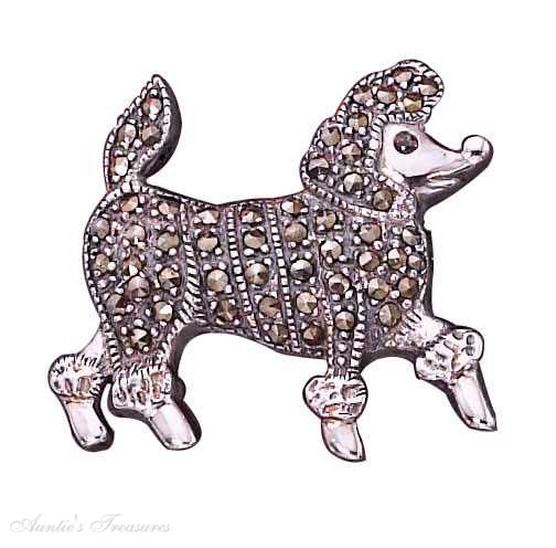 Garnet Marcasite Poodle Brooch Pin
