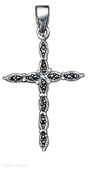 Marcasite Segmented Christian Religious Cross Pendant Bail