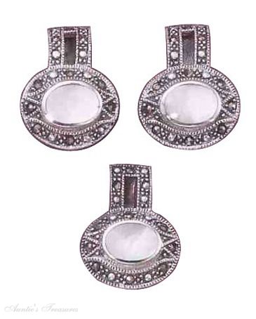 Mother of Pearl Marcasite Oval Post Earring And Pendant Set Mother of Pearl Marcasite Oval Post Earring And Pendant Set