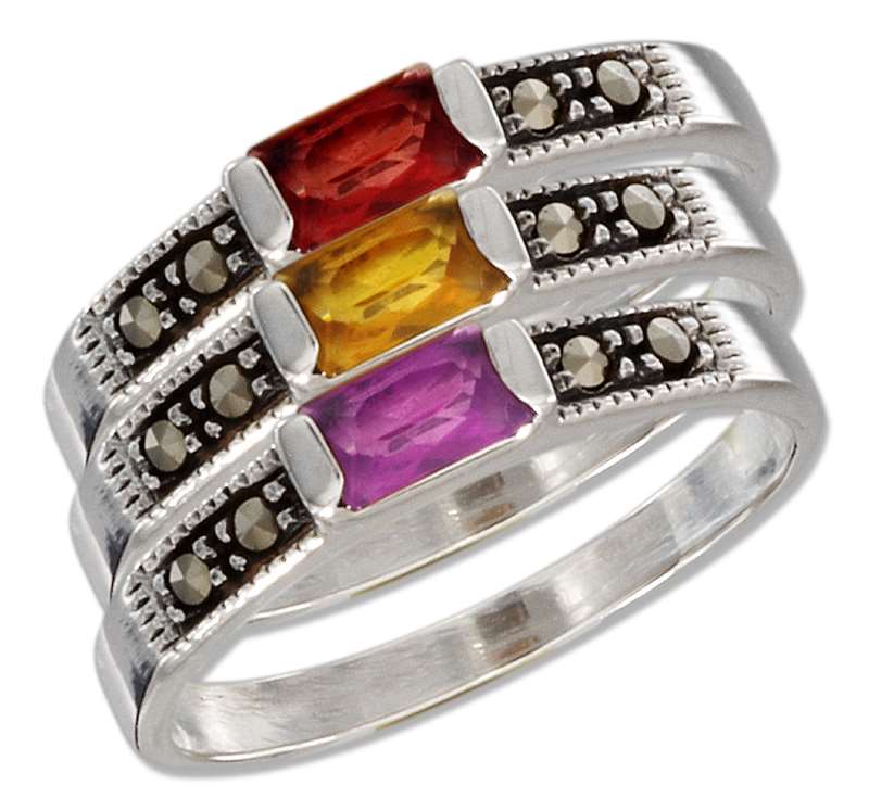 Marcasite Triple Stack Amethyst Garnet Citrine Ring Marcasite Triple Stack Amethyst Garnet Citrine Ring