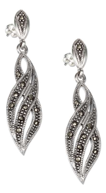 Marcasite Triple Swoosh Post Dangle Earrings