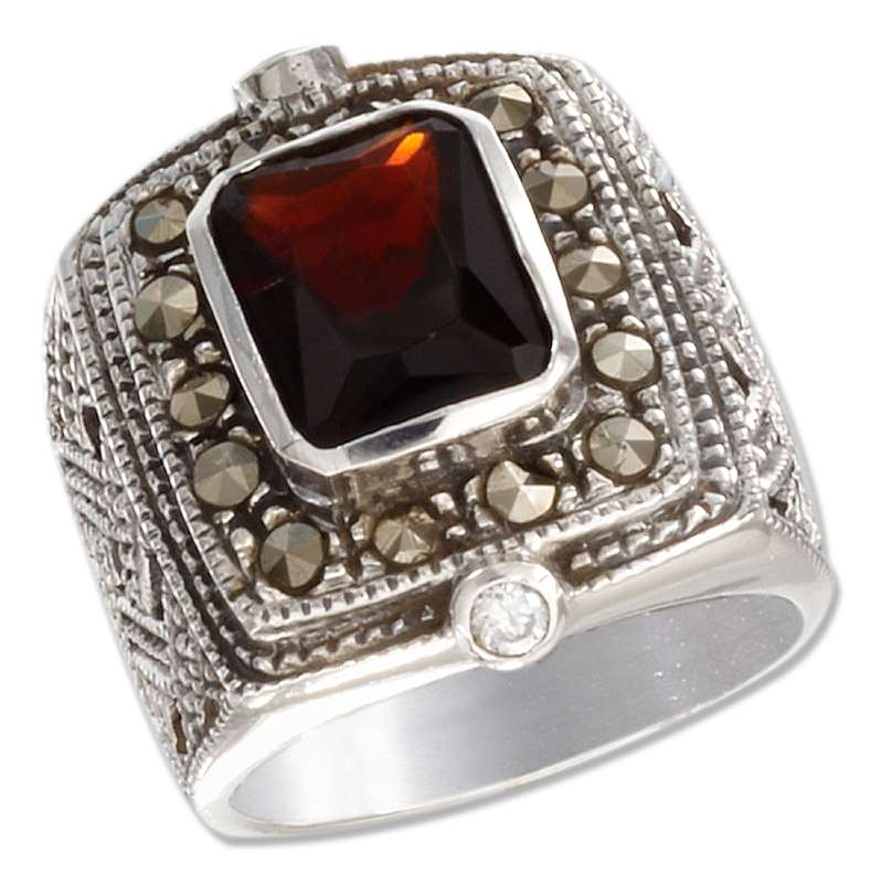 Marcasite Wide Filigree Imitation Garnet Ring Marcasite Wide Filigree Imitation Garnet Ring