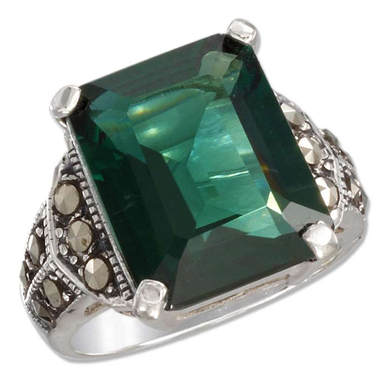 Green Quartz Marcasite Cocktail Ring