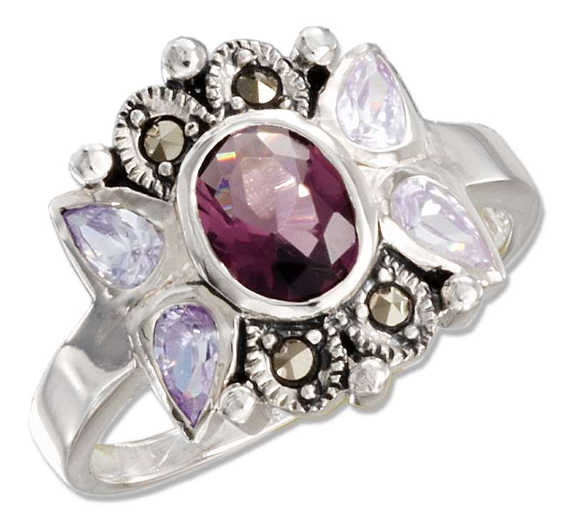 Amethyst Marcasite Ring Cubic Zirconia Amethyst Marcasite Ring Cubic Zirconia