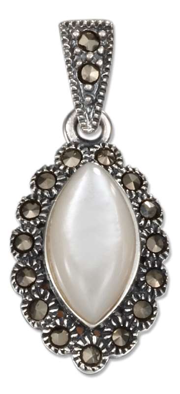 Marquise Mother Of Pearl Pendant Marcasite Marquise Mother Of Pearl Pendant Marcasite