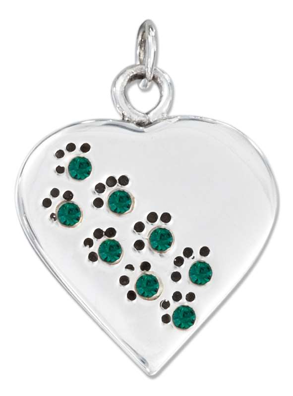 Birthstone Paw Print Heart Charm Pendants