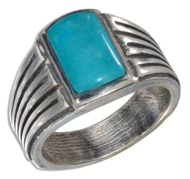 Men's Turquoise Ring A Turquoise Stone Inlay And Stripe Men's Turquoise Ring A Turquoise Stone Inlay And Stripe