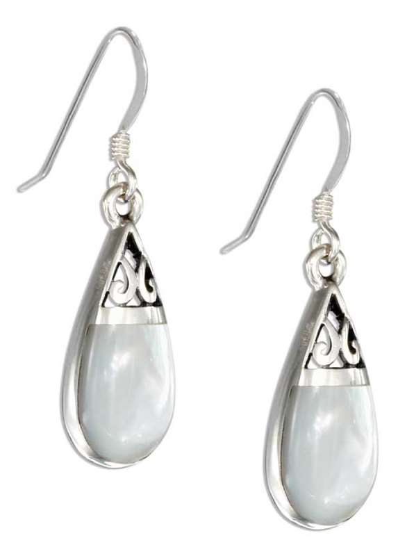 Mother Of Pearl Teardrop Filigree Design Earrings