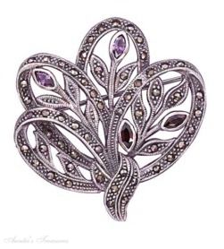 Cubic Zirconia Marcasite Flower Bouquet Brooch Pin