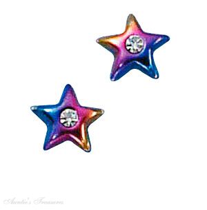Multicolored Enameled Star Cubic Zirconia Post Earrings