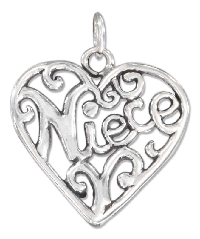 "NIECE" Open Filigree Heart Charm "NIECE" Open Filigree Heart Charm