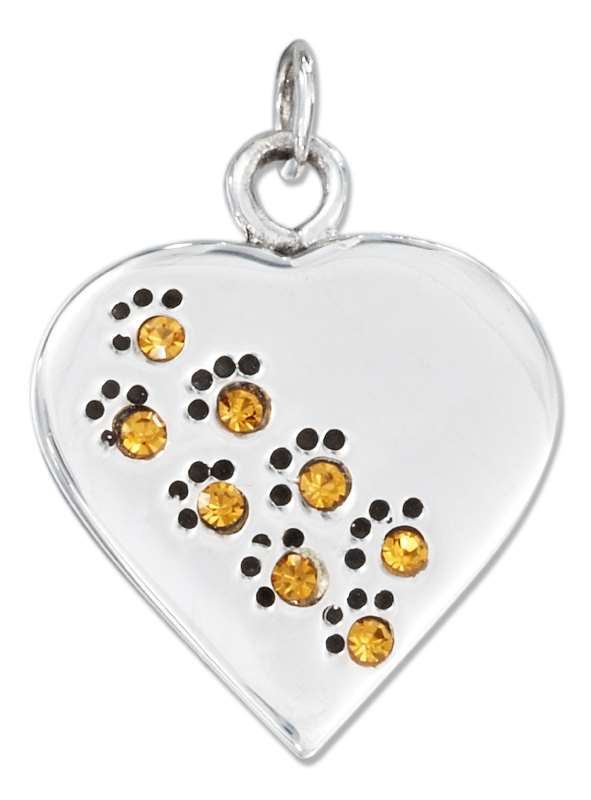 November Birthstone Paw Print Heart Charm