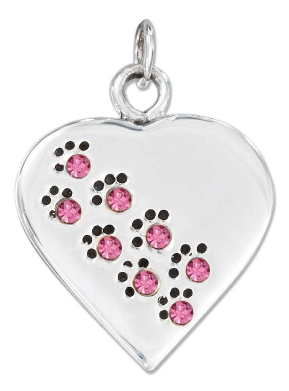 October Birthstone Paw Print Heart Charm