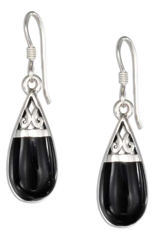 Black Onyx Teardrop Filigree Design Earrings Black Onyx Teardrop Filigree Design Earrings