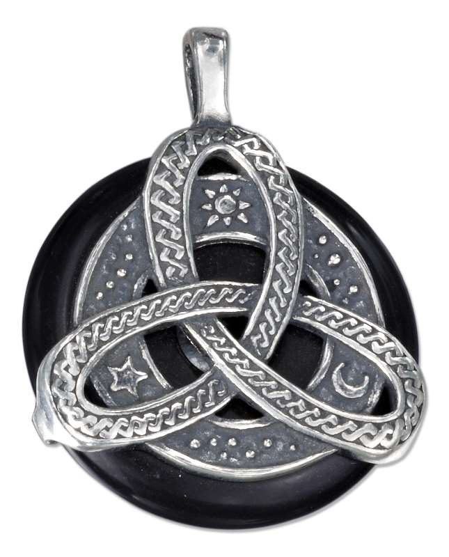 Black Onyx Doughnut Pendant Celestial Circle Celtic Knot Design