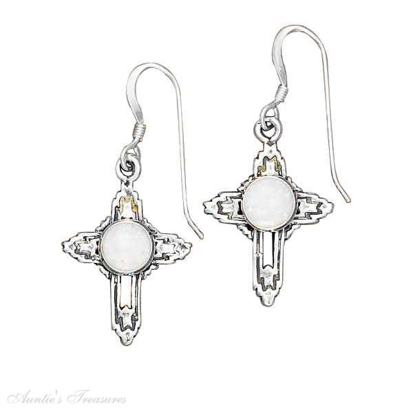 Open Cross Earrings 6MM Round Synthetic Opal
