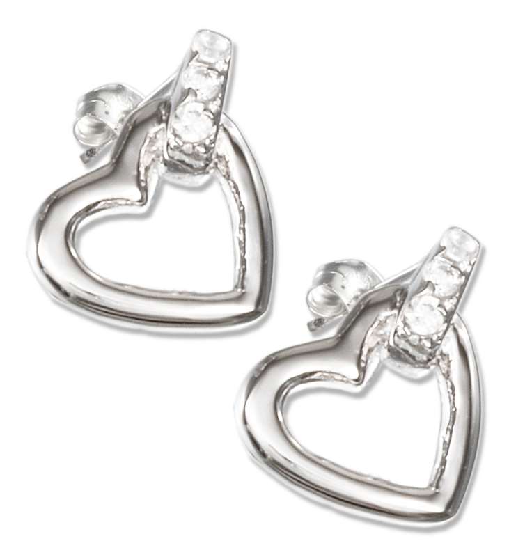 Open Heart Post Earrings Cubic Zirconia Band Open Heart Post Earrings Cubic Zirconia Band