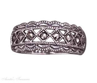 Open Marcasite Band Scalloped Edges Ring Open Marcasite Band Scalloped Edges Ring