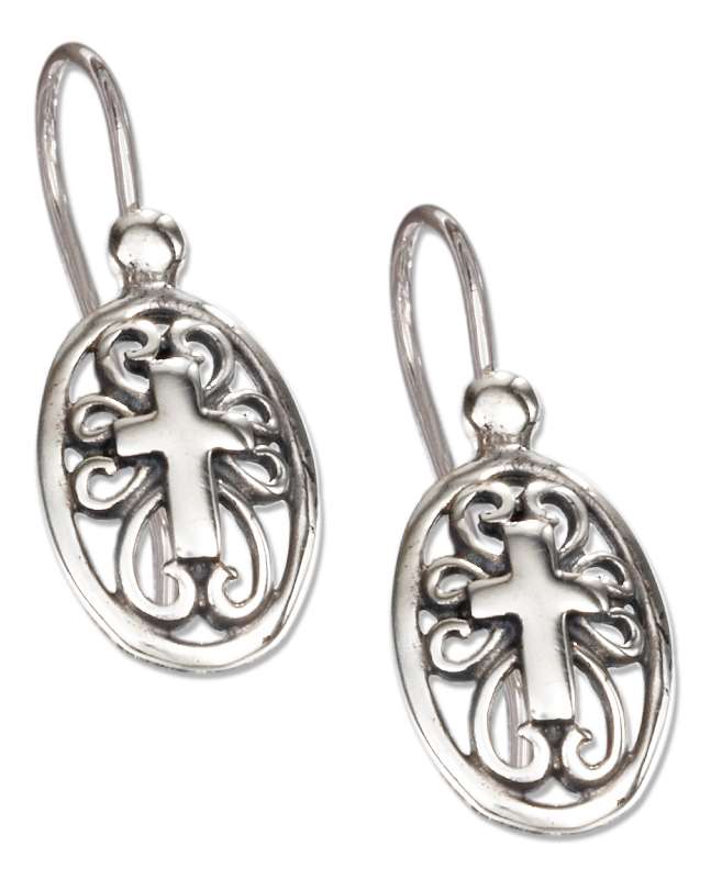 Open Christian Religious Cross Filigree Wire Earrings Open Christian Religious Cross Filigree Wire Earrings