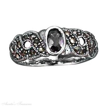 Open Rope Marcasite Shank Ring Synthetic Amethyst Stone Open Rope Marcasite Shank Ring Synthetic Amethyst Stone