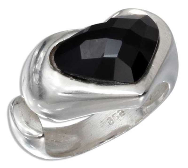 Open Shank Ring Heart Shaped Faceted Black Onyx Stone Open Shank Ring Heart Shaped Faceted Black Onyx Stone