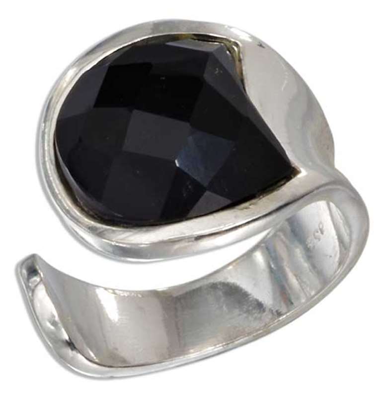 Open Shank Ring Faceted Black Onyx Stone Open Shank Ring Faceted Black Onyx Stone