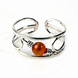 Open Shank With Orangish Red Bead Adjustable Toe Ring Open Shank With Orangish Red Bead Adjustable Toe Ring