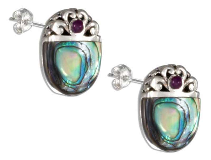 Abalone Paua Shell Sugilite Post Earrings Abalone Paua Shell Sugilite Post Earrings