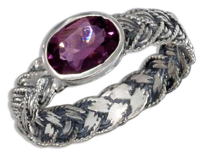 Woven Band Solitaire Oval Amethyst Ring Woven Band Solitaire Oval Amethyst Ring
