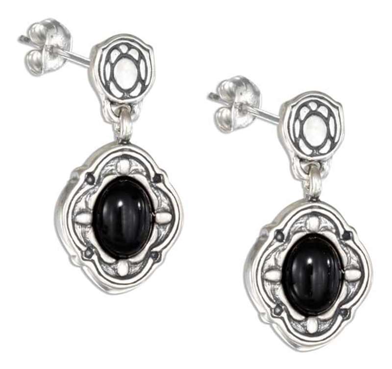 Oval Cabachon Black Onyx Dangle Post Earrings