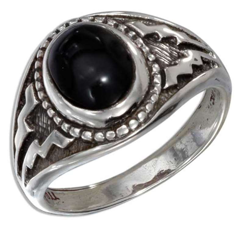 Men's Jet Stone Aztec Design Ring Men's Jet Stone Aztec Design Ring