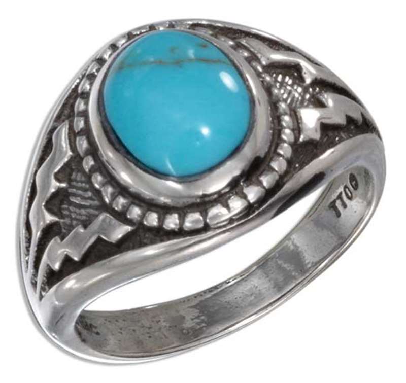 men s turquoise aztec design ring mens sterling silver ring