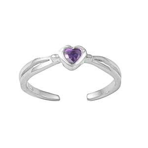 Dainty Purple Amethyst Cubic Zirconia Heart Adjustable Toe Ring Dainty Purple Amethyst Cubic Zirconia Heart Adjustable Toe Ring