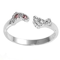 Pink Clear Cubic Zirconia Bare Feet Bypass Wrap Adjustable Toe Ring