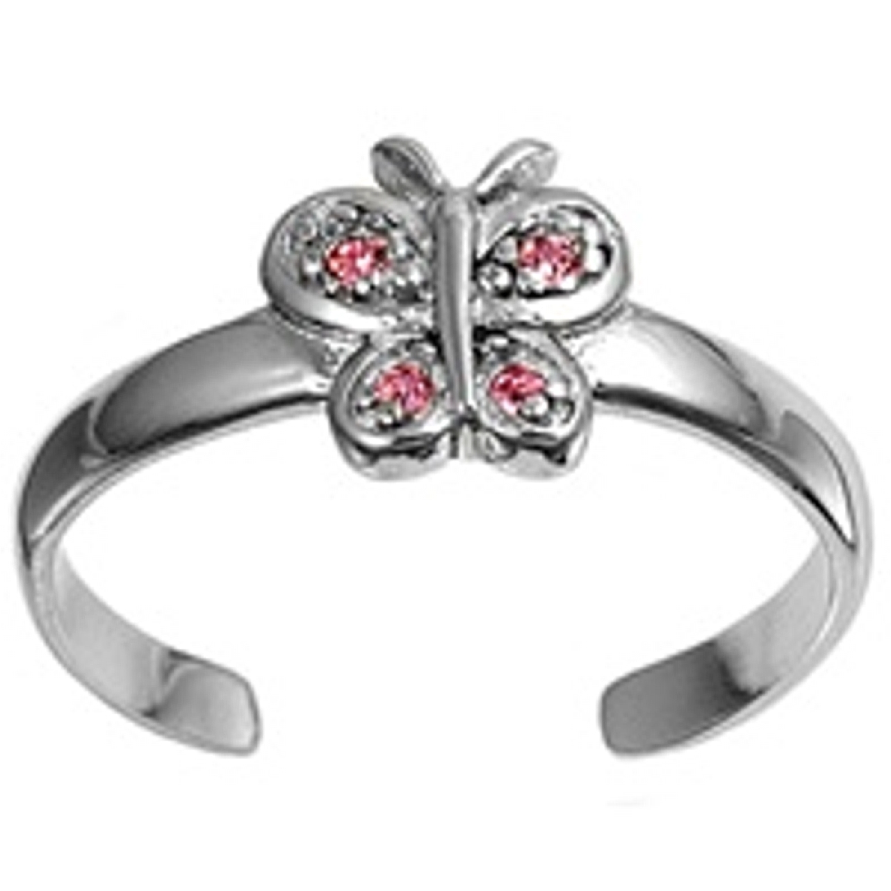 Pink Cubic Zirconia Butterfly Adjustable Toe Ring Pink Cubic Zirconia Butterfly Adjustable Toe Ring