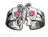 Pink Cubic Zirconia Butterfly Adjustable Toe Ring