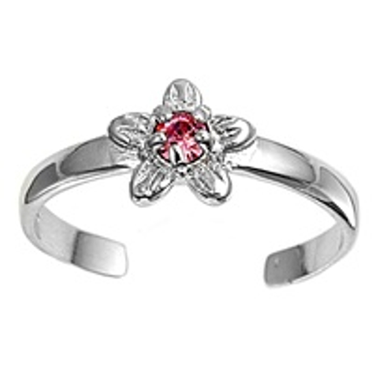 Pink Cubic Zirconia Five Petal Flower Adjustable Toe Ring Pink Cubic Zirconia Five Petal Flower Adjustable Toe Ring