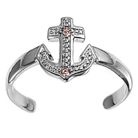 Pink Cubic Zirconia Marine Anchor Hope Adjustable Toe Ring Pink Cubic Zirconia Marine Anchor Hope Adjustable Toe Ring