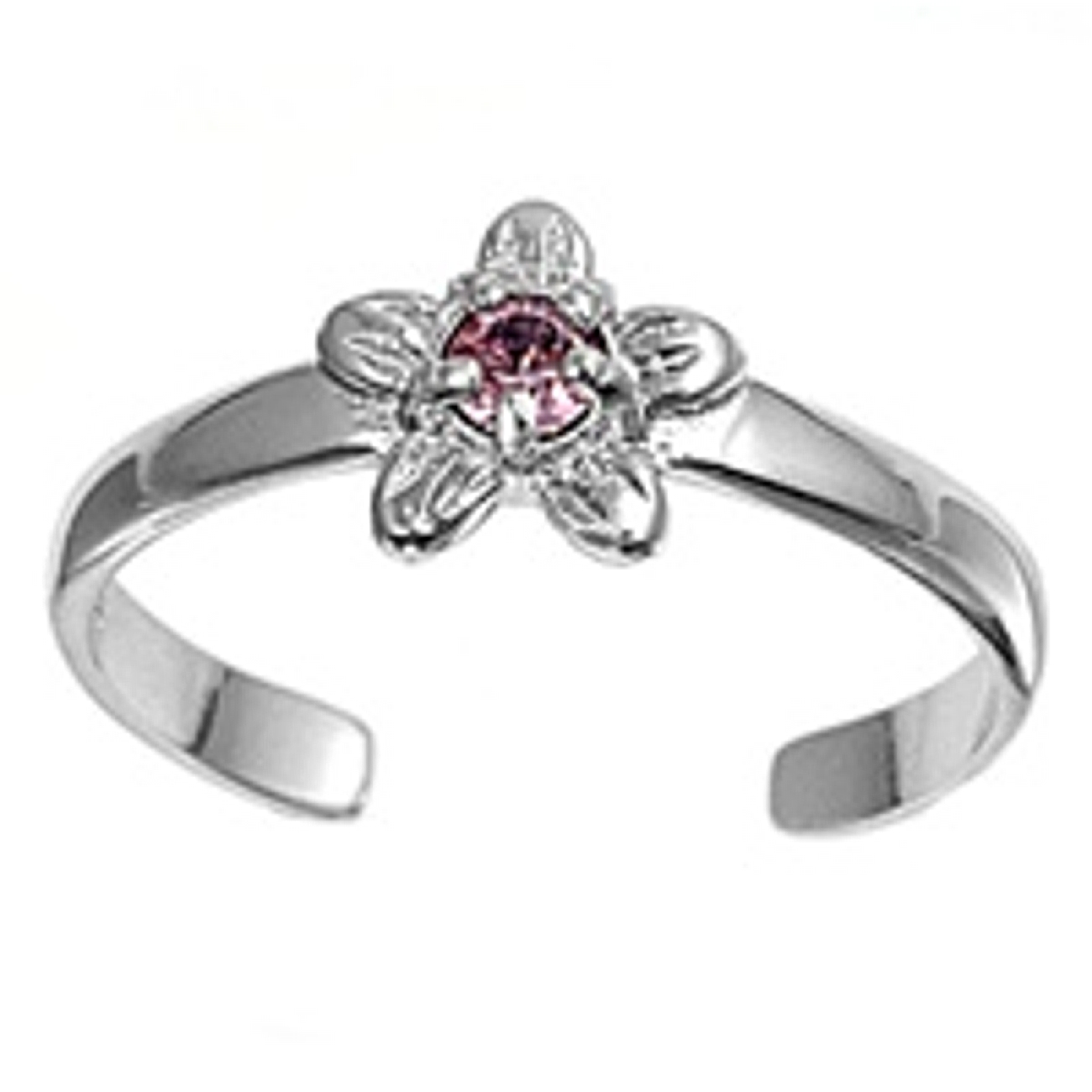 Pink Cubic Zirconia Five Petal Flower Adjustable Toe Ring Pink Cubic Zirconia Five Petal Flower Adjustable Toe Ring
