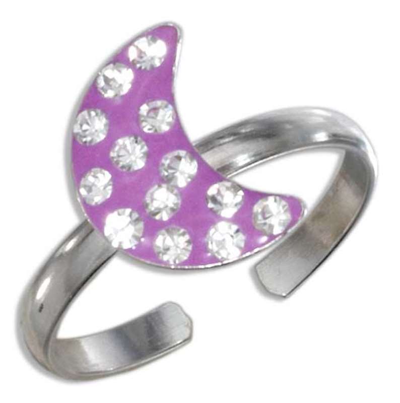Pink Enamel Crescent Moon With Crystals Toe Ring Pink Enamel Crescent Moon With Crystals Toe Ring