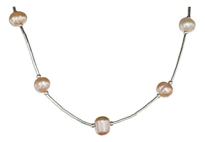 Pink Freshwater Pearls On Liquid Silver Choker Necklace Pink Freshwater Pearls On Liquid Silver Choker Necklace