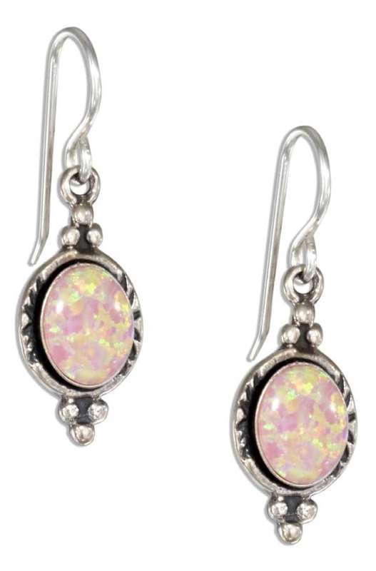 Imitation Pink Opal Hatched Border Dangle Earrings Imitation Pink Opal Hatched Border Dangle Earrings