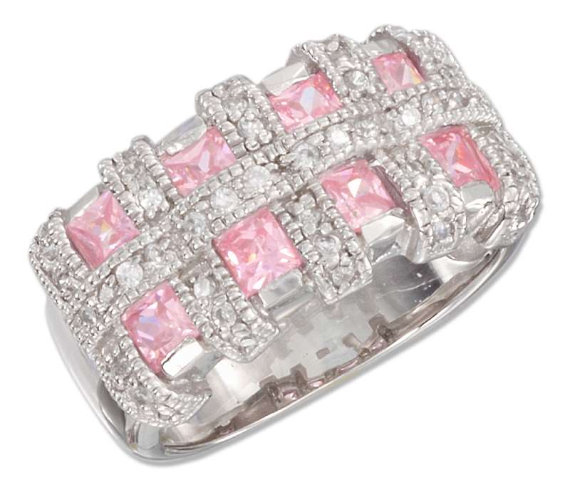 Pink Princess Cut Cubic Zirconia Ring Cubic Zirconia Bands